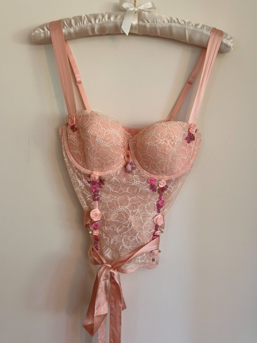 Vintage Pink Rose Victoria’s Secret angels Lace Bustier Corset